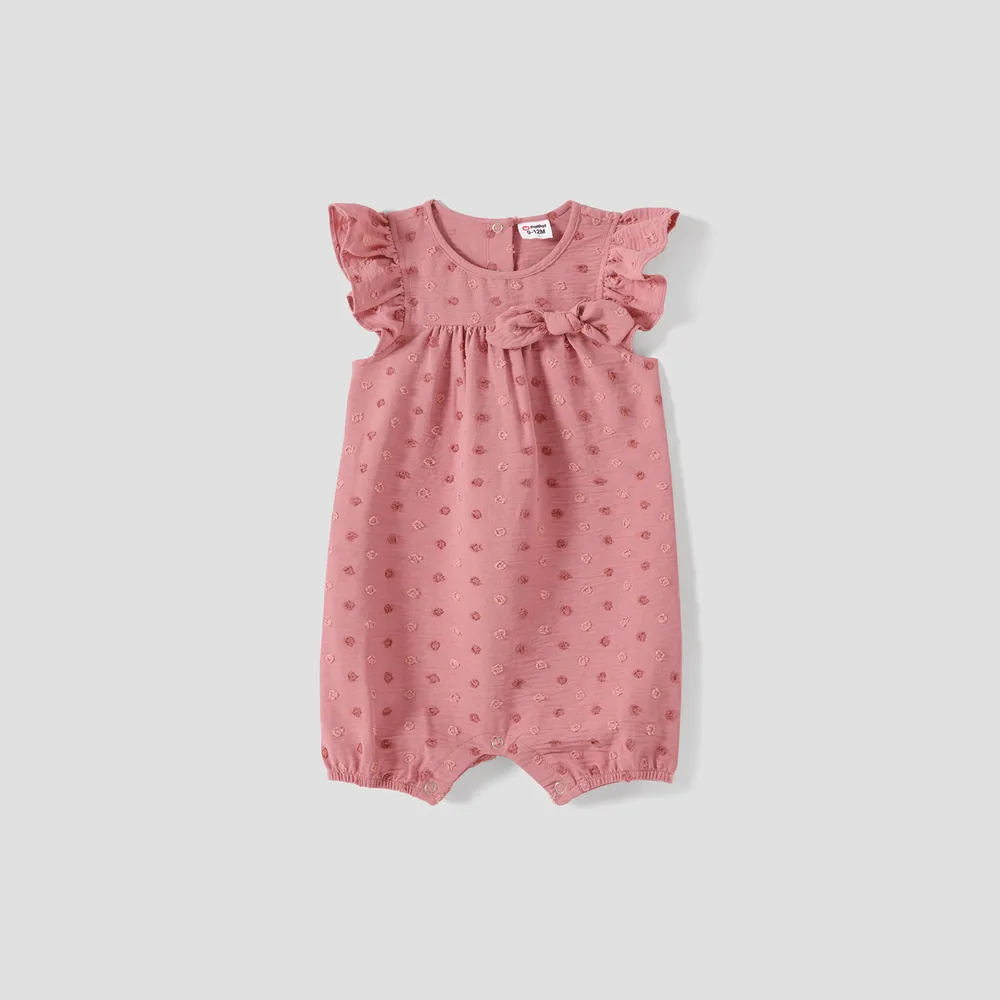 Family Matching Swiss Dot Belted Dresses and Two Tone Short-sleeve T-shirts Sets big image 1