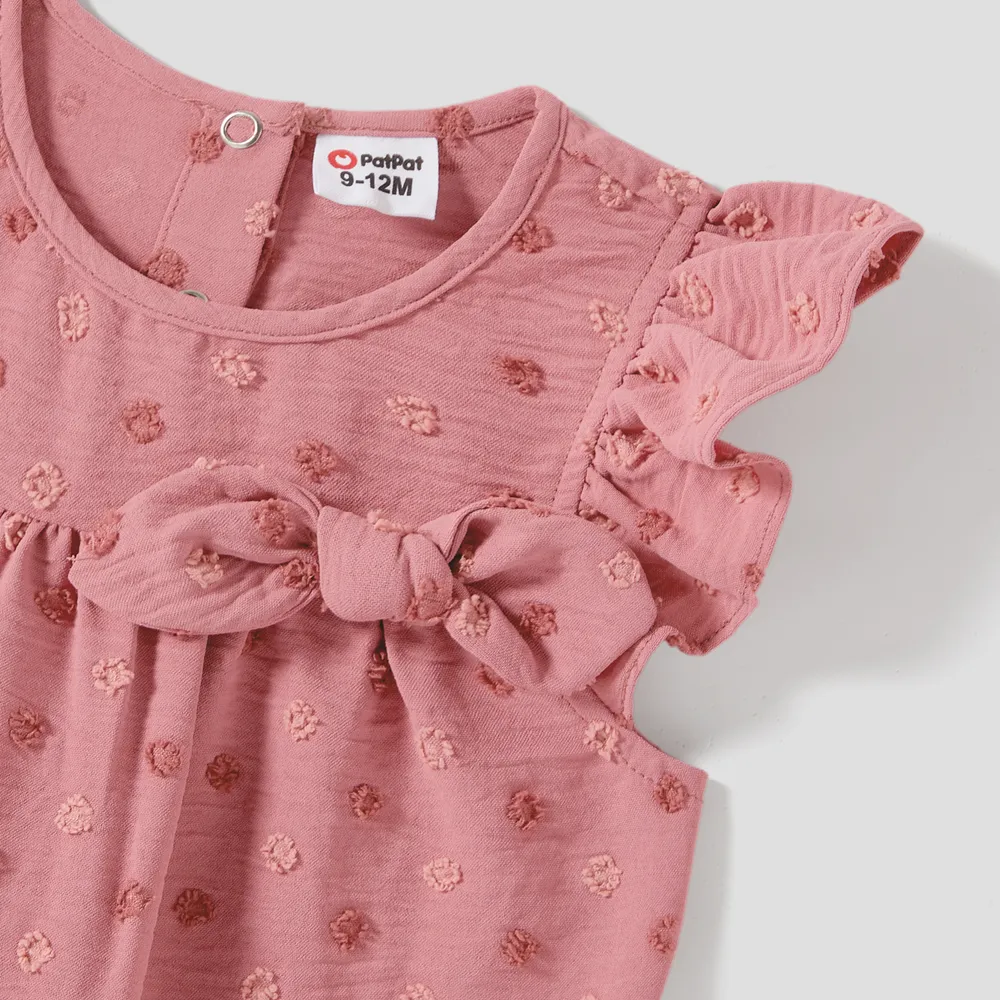 Family Matching Swiss Dot Belted Dresses and Two Tone Short-sleeve T-shirts Sets big image 3
