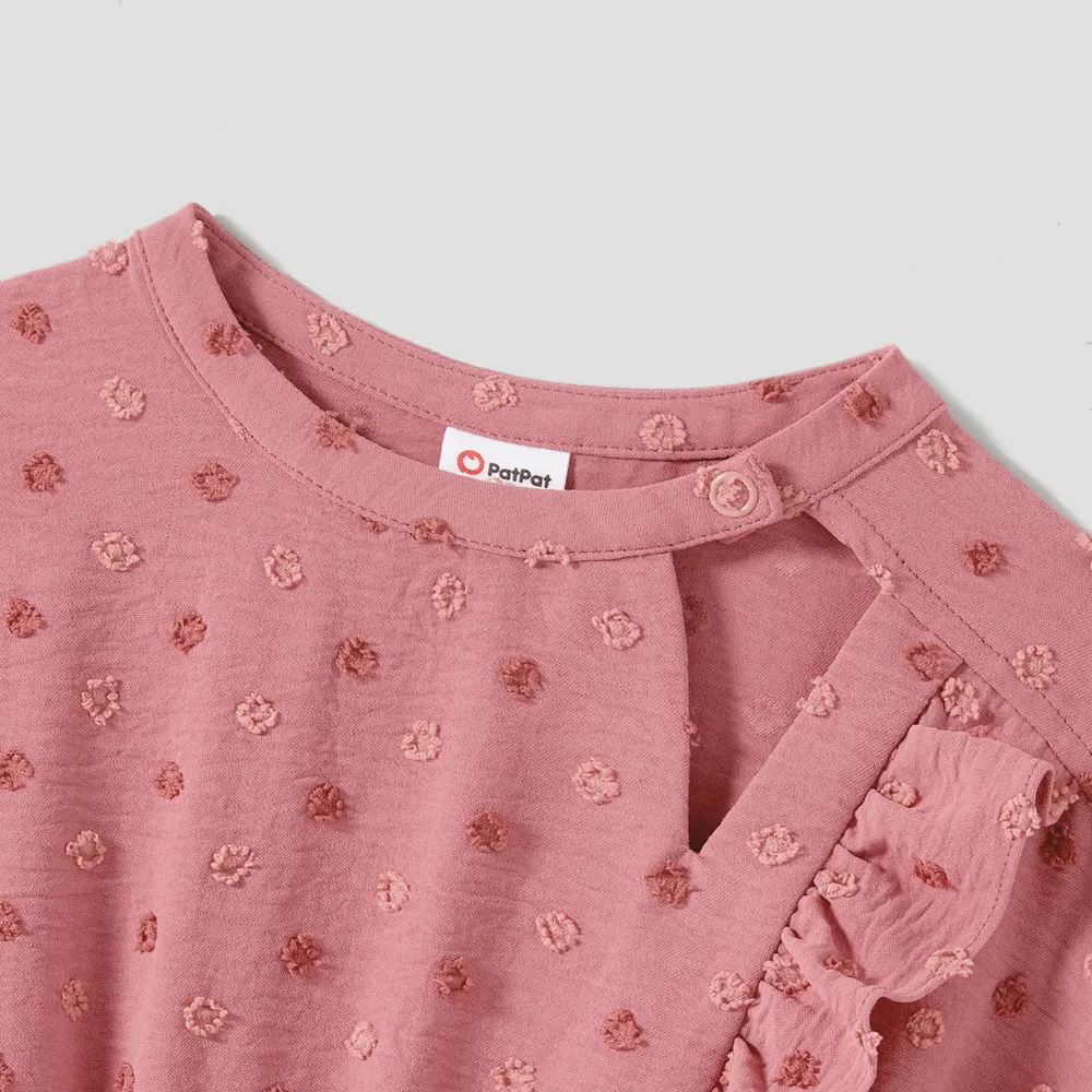 Family Matching Swiss Dot Belted Dresses and Two Tone Short-sleeve T-shirts Sets big image 12