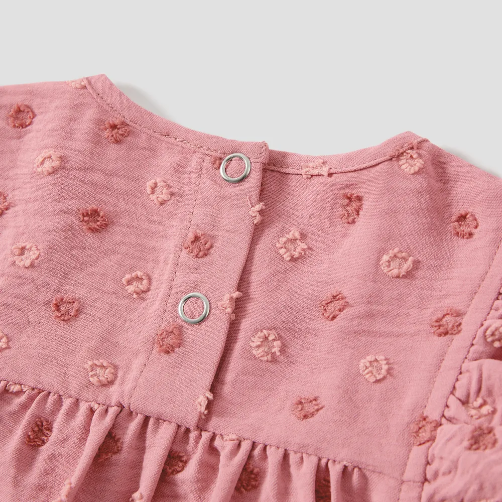 Family Matching Swiss Dot Belted Dresses and Two Tone Short-sleeve T-shirts Sets big image 5