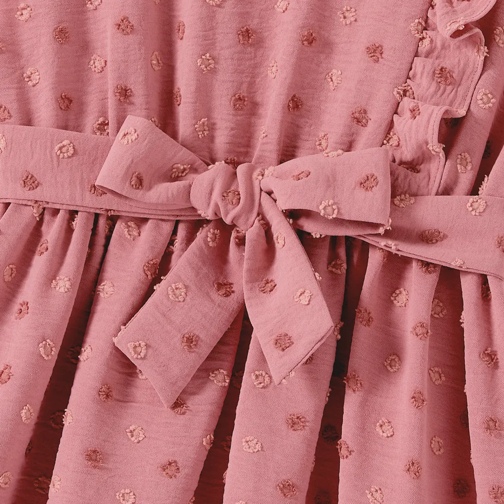 Family Matching Swiss Dot Belted Dresses and Two Tone Short-sleeve T-shirts Sets big image 11