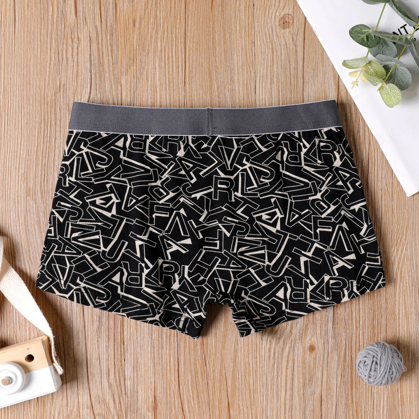 Kid Boy Letter Print Cotton Boxer Briefs Underwear Black image 3