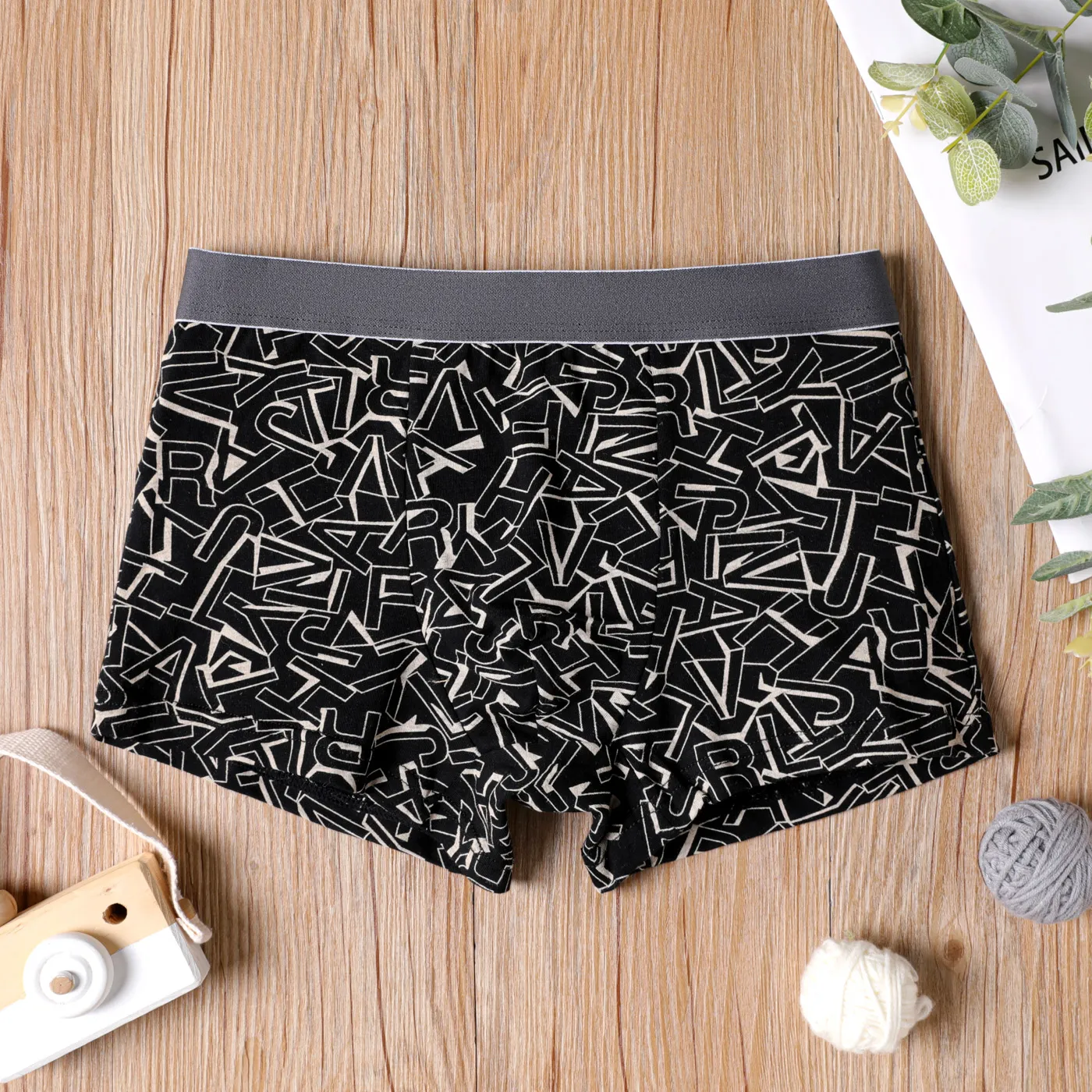 Kid Boy Letter Print Cotton Boxer Briefs Underwear Black big image 1