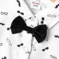2pcs Kid Boy Allover Print Short-sleeve Bow Tie Shirt and Black Shorts Set  image 3