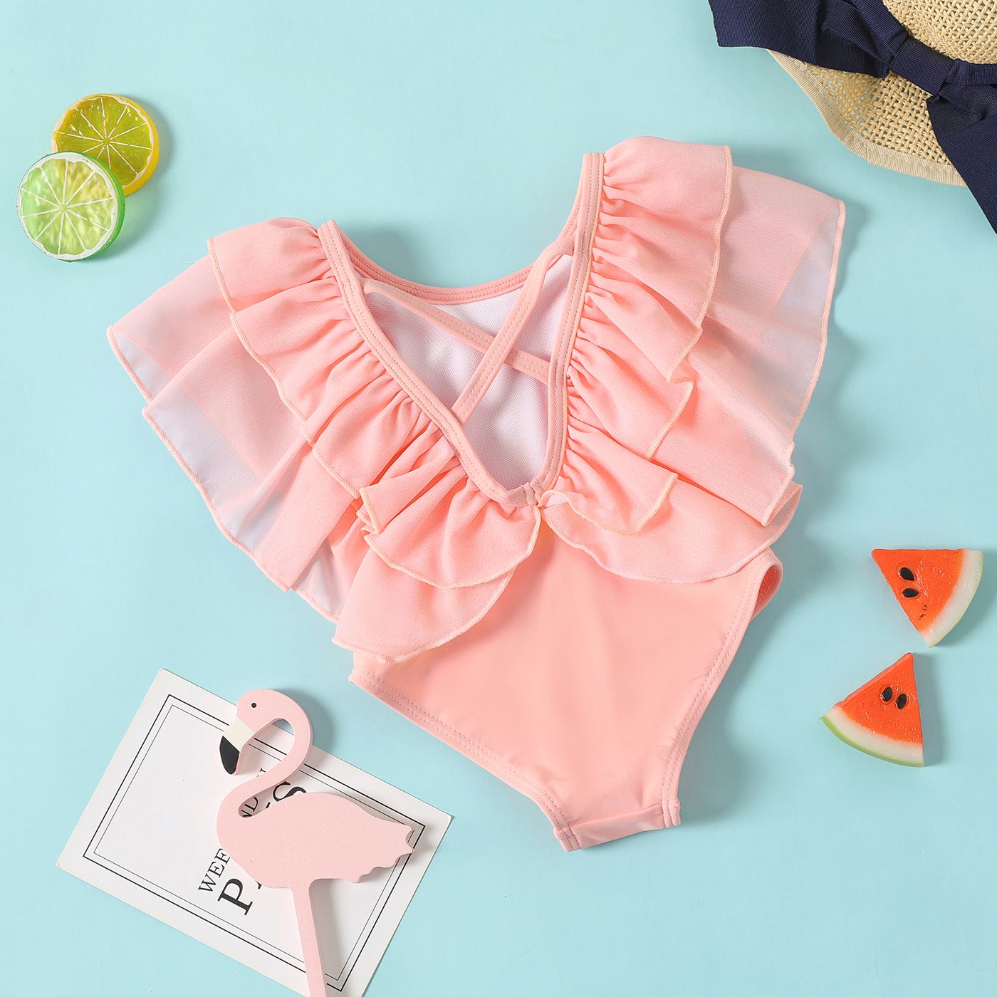 

Baby Girl Pink Layered Ruffled One-piece Swimsuit