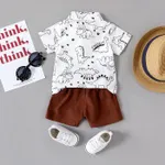 2pcs Baby Boy Allover Dinosaur Print Short-sleeve Shirt and Solid Shorts Set  image 2