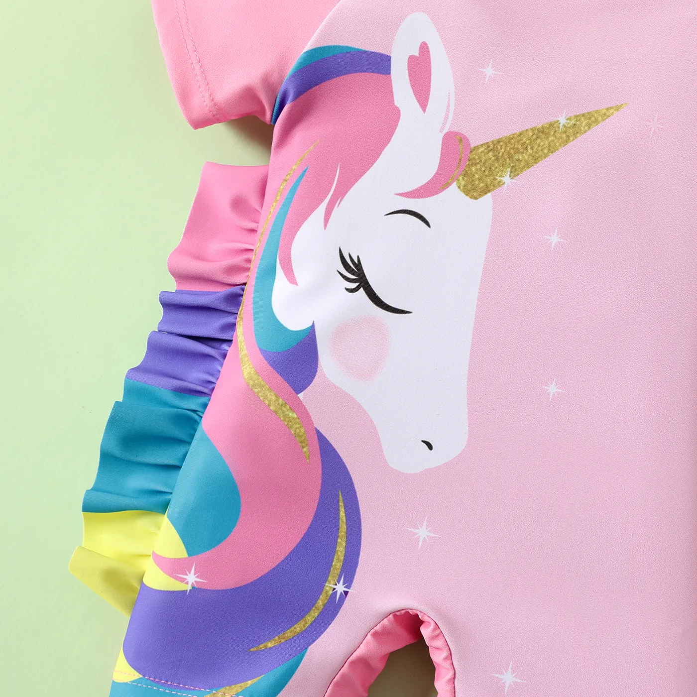 Baby Girl Unicorn Print Colorful Ruffle Trim Short-sleeve One-piece Swimsuit  image 5