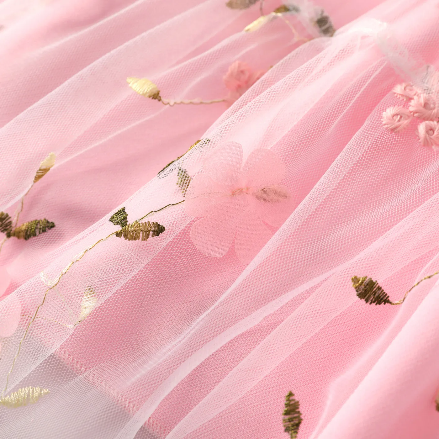 Kid Girl Floral & Bow Decor Mesh Overlay Slip Fairy Dress Pink image 4