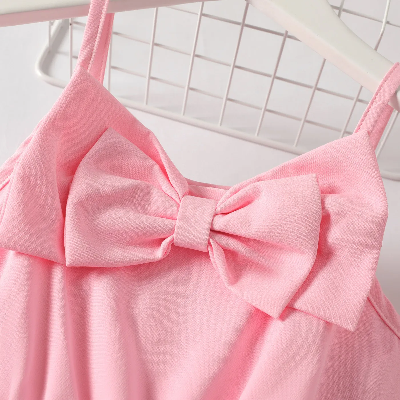 Kid Girl Floral & Bow Decor Mesh Overlay Slip Fairy Dress Pink image 3