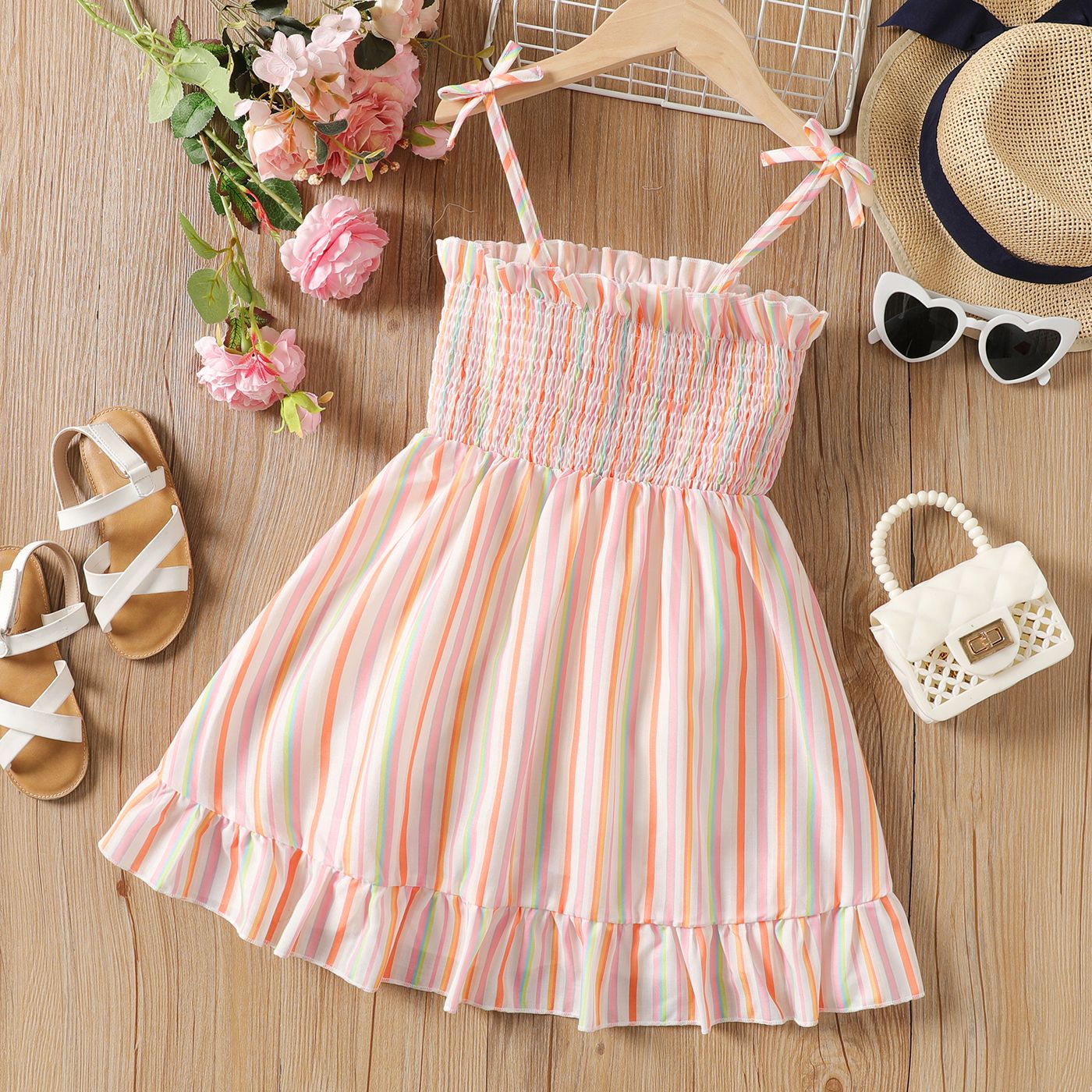 

Kid Girl Colorful Stripe Smocked Slip Dress