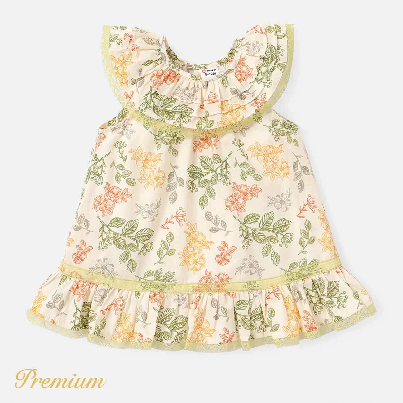 Baby Girl 100% Cotton Lace Detail Ruffled Sleeveless Dress  big image 1
