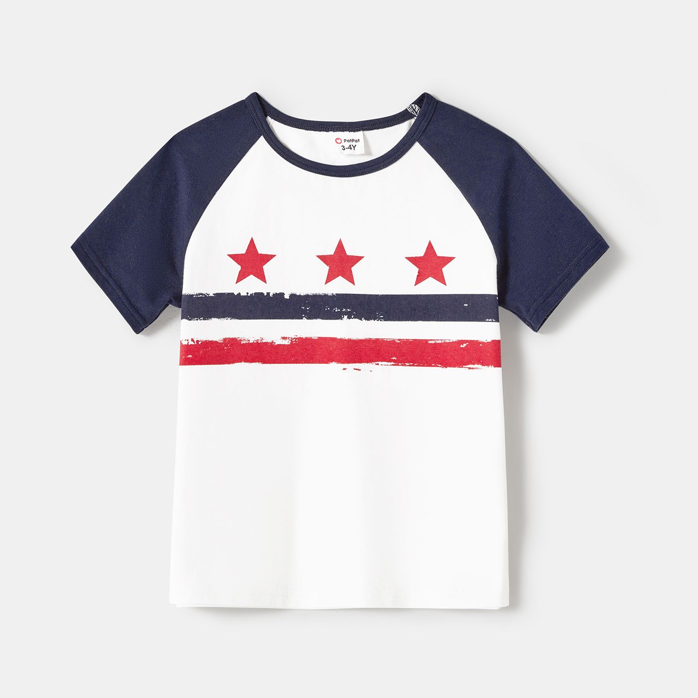 Independence Day Family Matching Cotton Raglan Sleeve Star & Striped Design T-shirts And Flutter-sleeve Spliced Dresses Sets