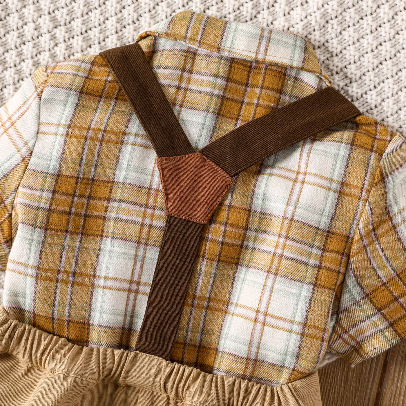 2Pcs Toddler Boy Plaid Short-sleeve Bow Tie Shirt and Suspender Shorts Set PLAID image 5