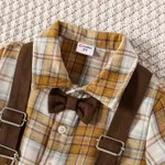 2Pcs Toddler Boy Plaid Short-sleeve Bow Tie Shirt and Suspender Shorts Set  image 3