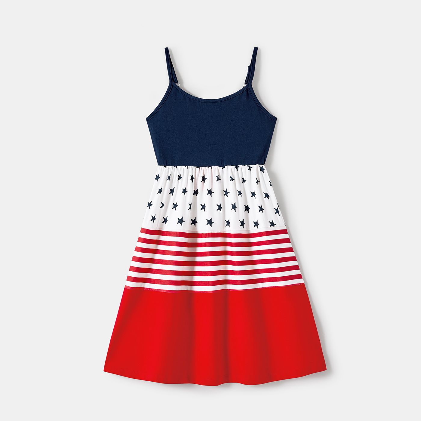Independence Day Family Matching Cotton Raglan Sleeve Letter Graphic T-shirts And Dots & Striped Print Naiaâ¢ Cami Dresses Sets