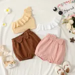 2pcs Baby Girl 100% Cotton Bow Front Shorts and One Shoulder Ruffle Trim Tank Top Set  image 2