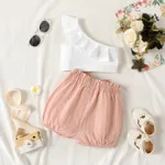 2pcs Baby Girl 100% Cotton Bow Front Shorts and One Shoulder Ruffle Trim Tank Top Set  image 3