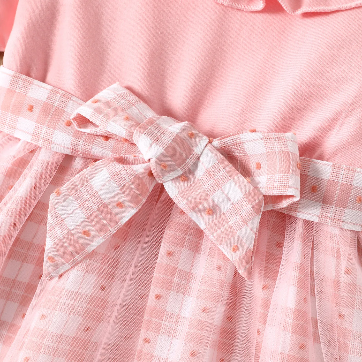 Toddler Girl Ruffle Collar Short-sleeve Belted Overlay Dress Pink image 4