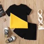 2pcs Toddler Boy Cotton Colorblock Letter Print Short-sleeve Tee and Elasticized Shorts Set  image 2