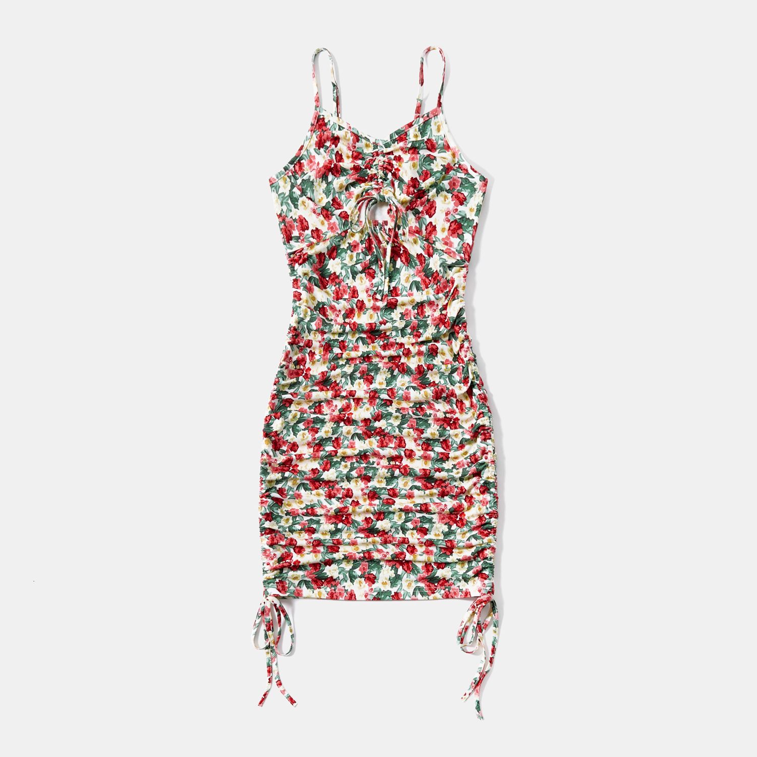 Mommy And Me Floral Print Ruched Side Slip Dresses