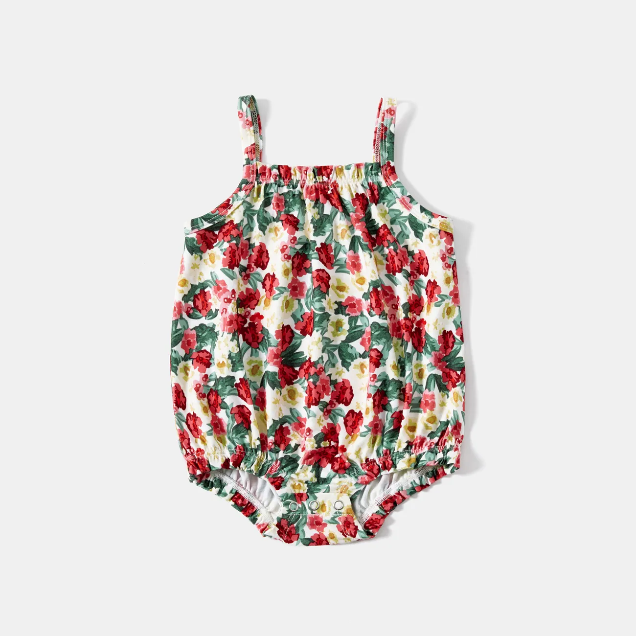 Mommy and Me Floral Print Ruched Side Slip Dresses big image 1