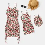 Mommy and Me Floral Print Ruched Side Slip Dresses  image 2