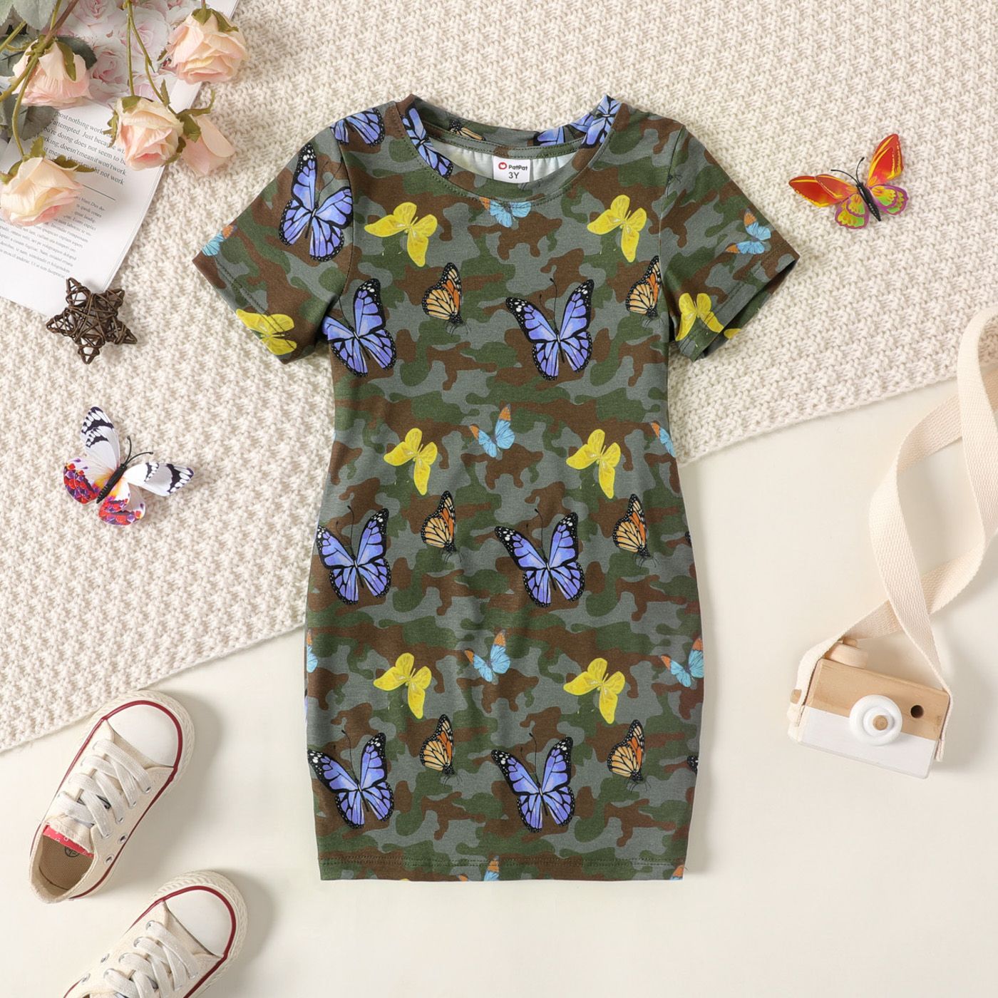 Toddler Girl Naia Butterfly Camouflage Print Short-sleeve Dress