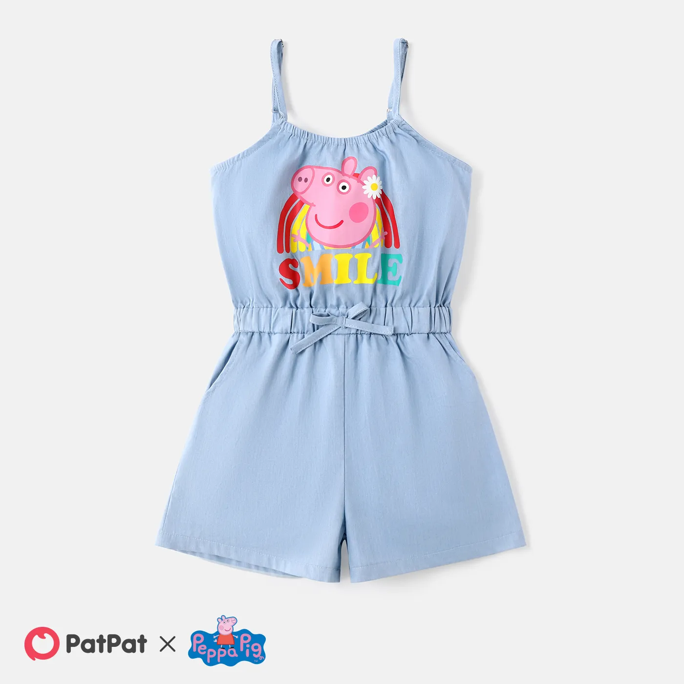 

Peppa Pig Toddler Girl 100% Cotton Rainbow Print Denim Slip Rompers