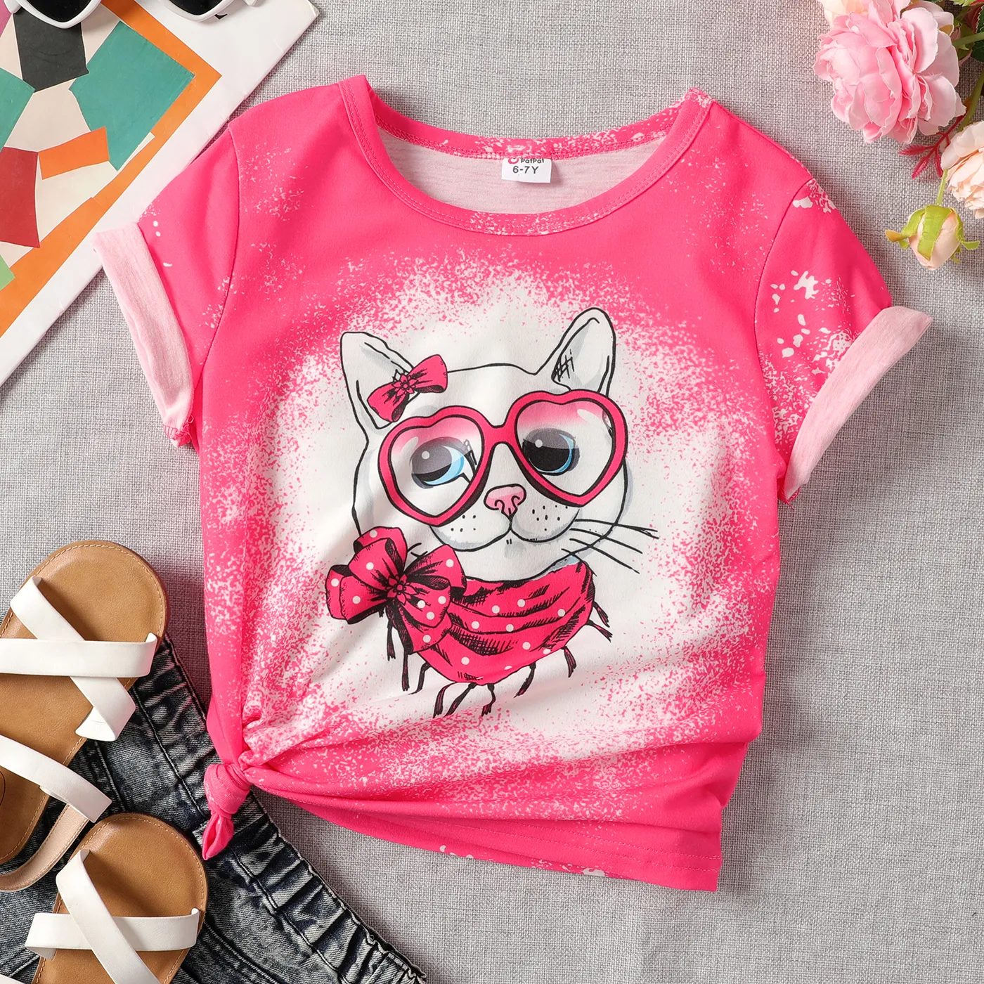 Kid Girl Cat Print Short-sleeve Tee  big image 1