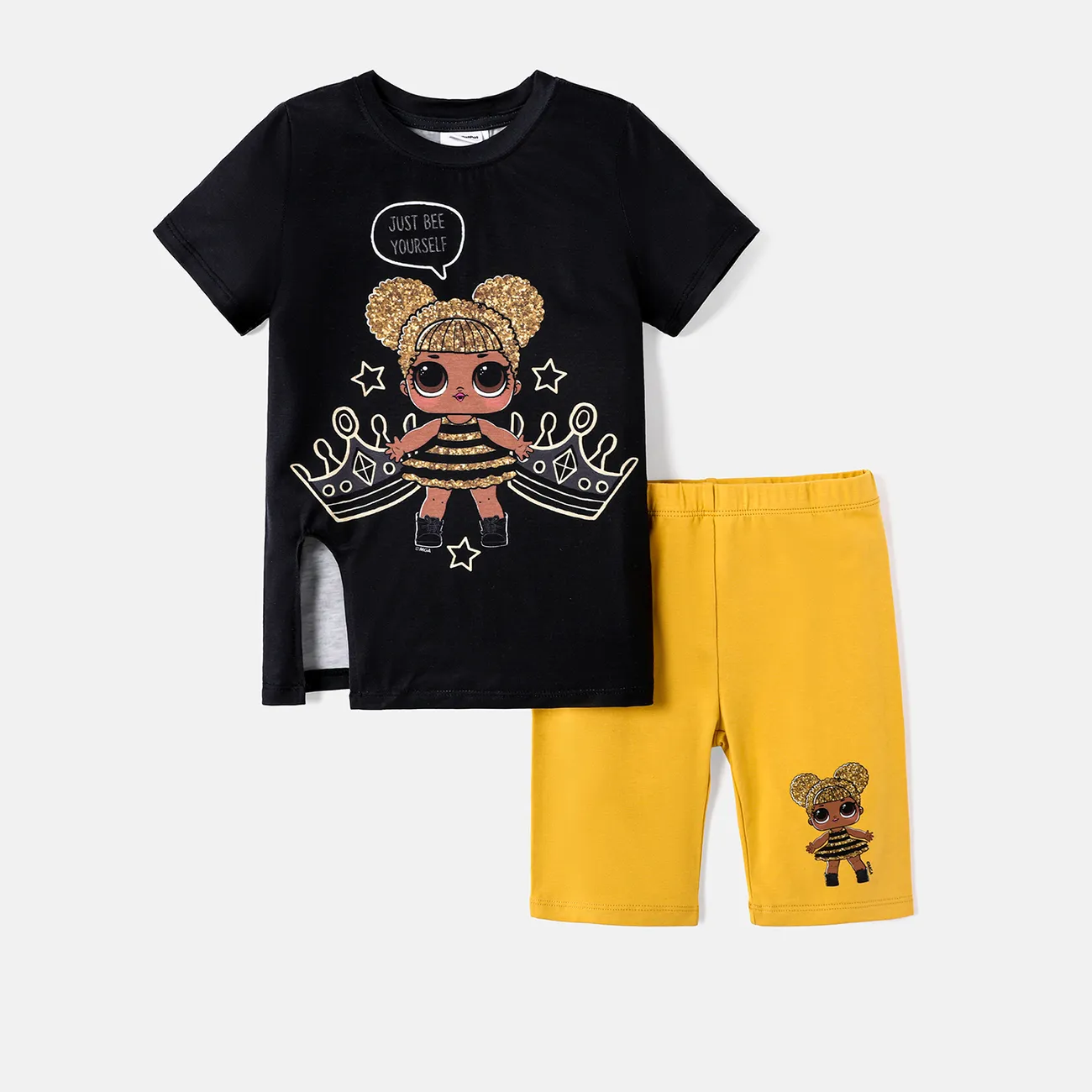 jajaja. ¡sorpresa! Conjunto de camiseta y pantalones cortos de algodón con estampado de personajes para niño pequeño/niño niña/niño Negro big image 1