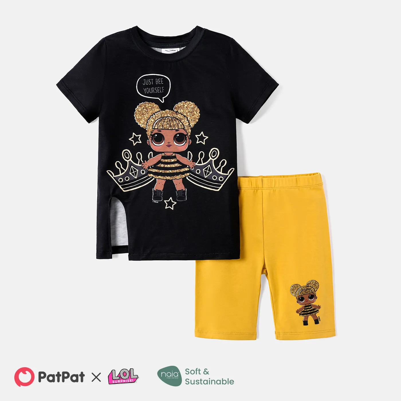 lol. surpresa! Conjunto de camiseta e shorts de algodão com estampa de personagem para criança/criança menina/menino Preto