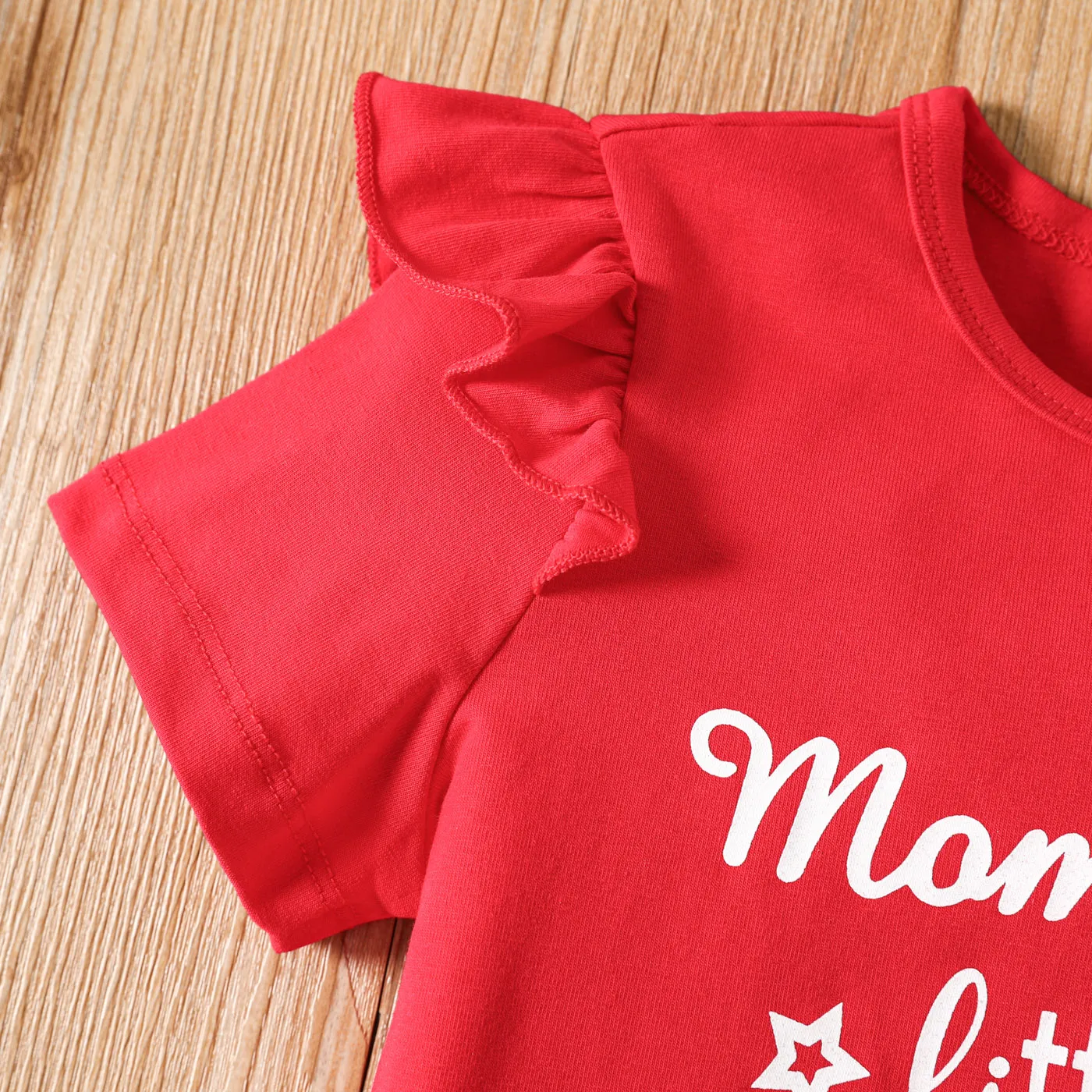 2pcs Toddler Girl Letter Print Ruffled Short-sleeve Tee and Plaid Skirt Set Red image 5