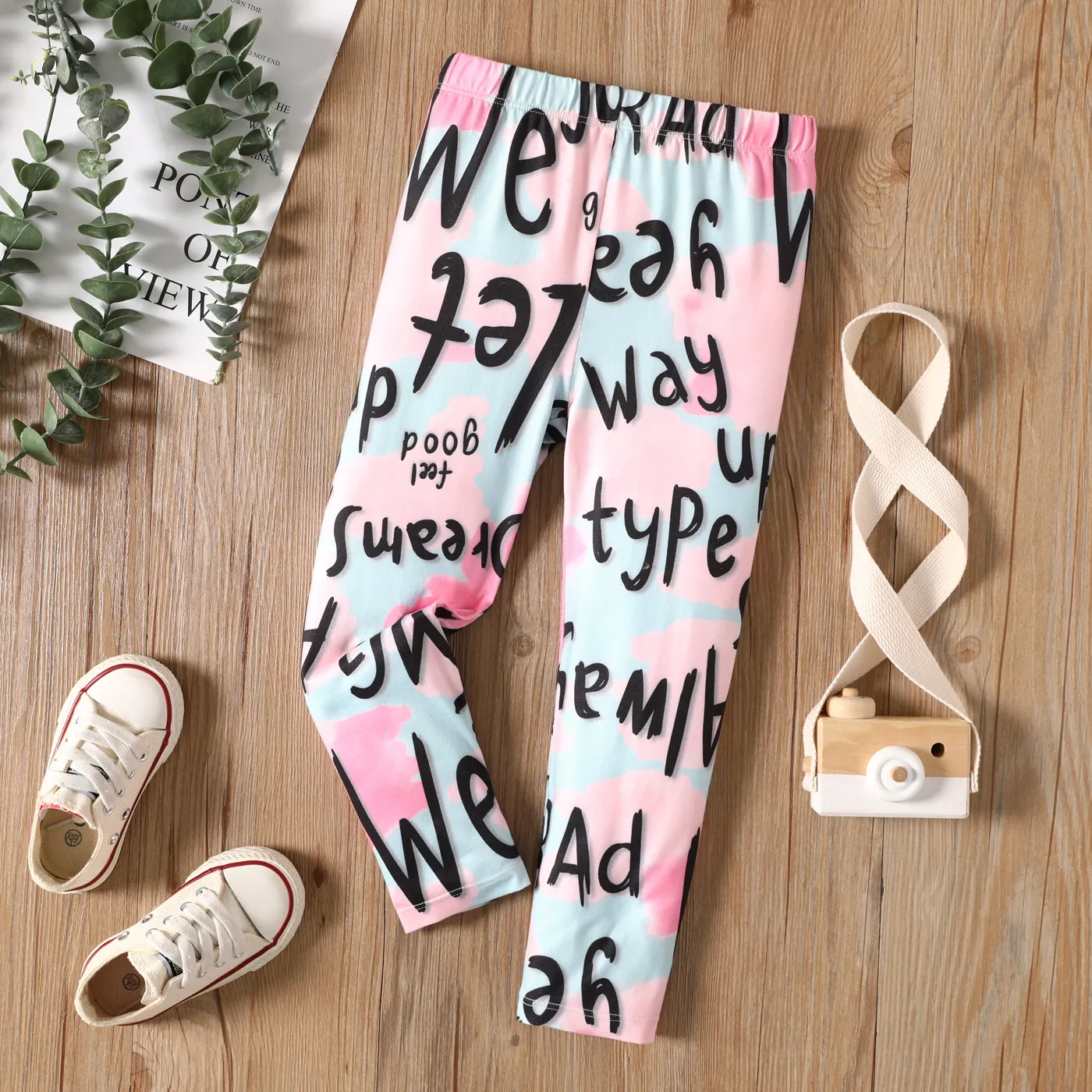 

Eco-friendly RPET Fabric Toddler Girl Letter Print Elasticized Leggings