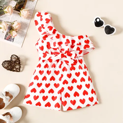 Valentine's Day Toddler Girl Heat Print One Shoulder Sleeveless Rompers