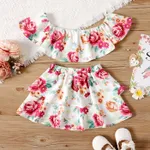 2pcs Toddler Girl Floral Print Off Shoulder Blouse and Layered Skirt Set  image 2