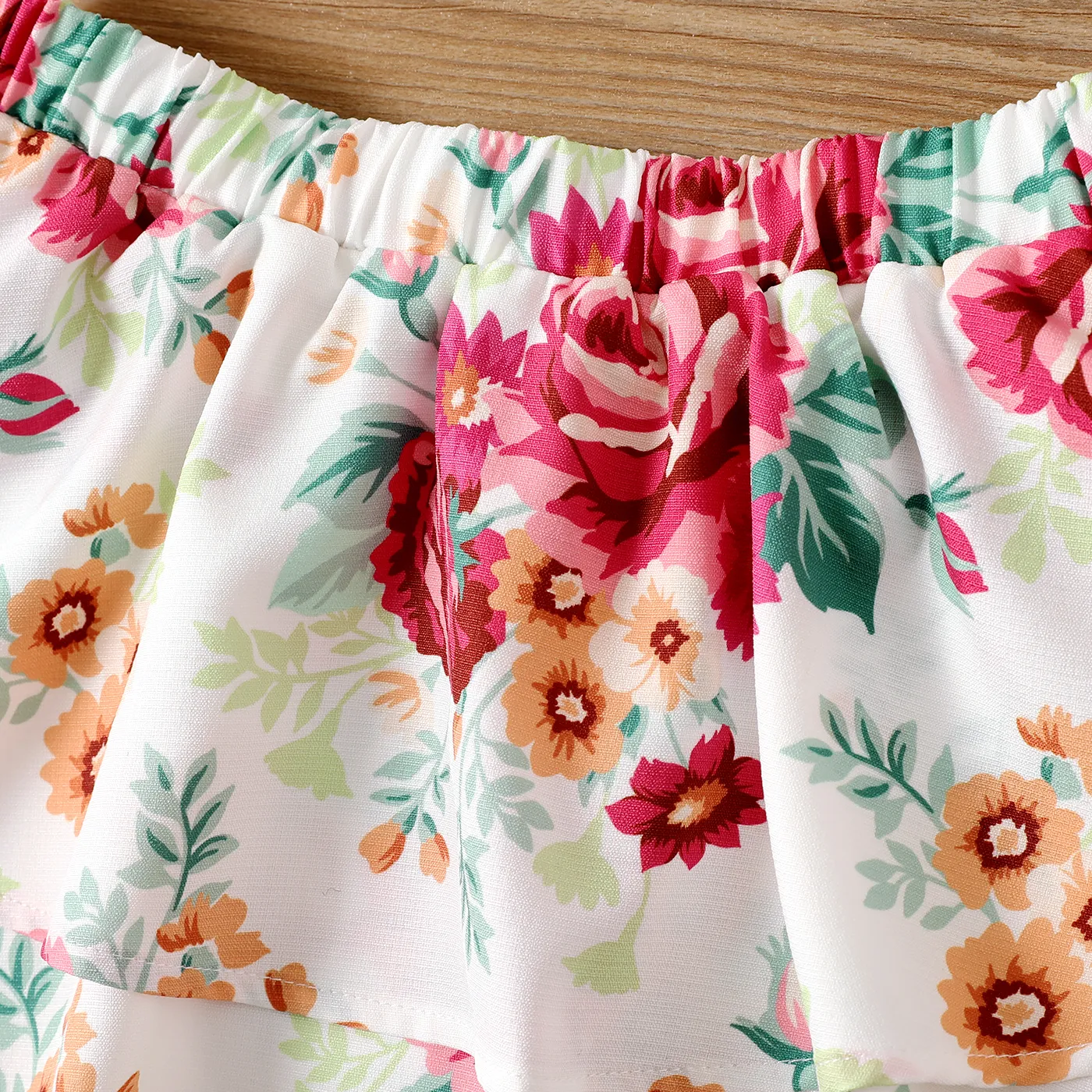 2pcs Toddler Girl Floral Print Off Shoulder Blouse and Layered Skirt Set  image 3