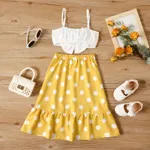 2pcs Toddler Girl Cotton Bowknot Design Camisole and Polka dots Button Design Skirt Set yellowwhite image 2