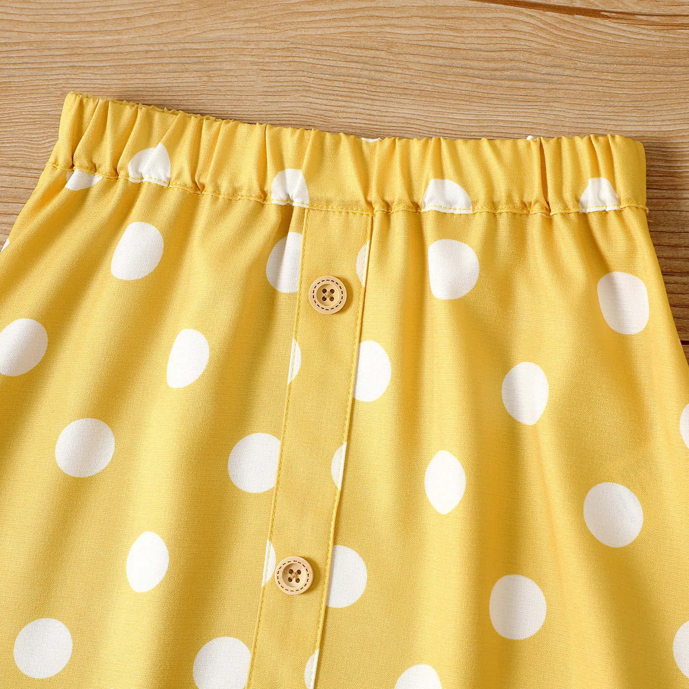 2pcs Toddler Girl Cotton Bowknot Design Camisole and Polka dots Button Design Skirt Set yellowwhite image 5