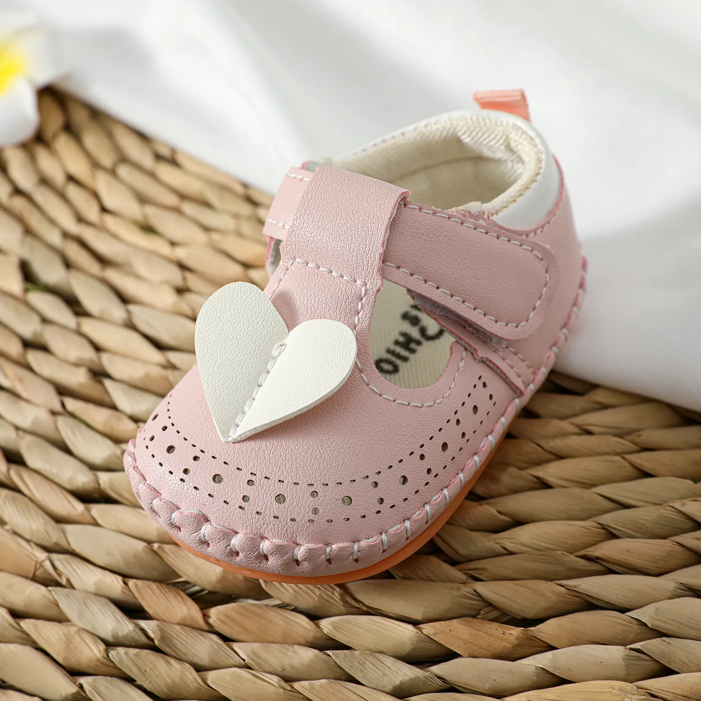 Baby Heart Pattern Soft Sole Velcro Prewalker  Pink big image 1