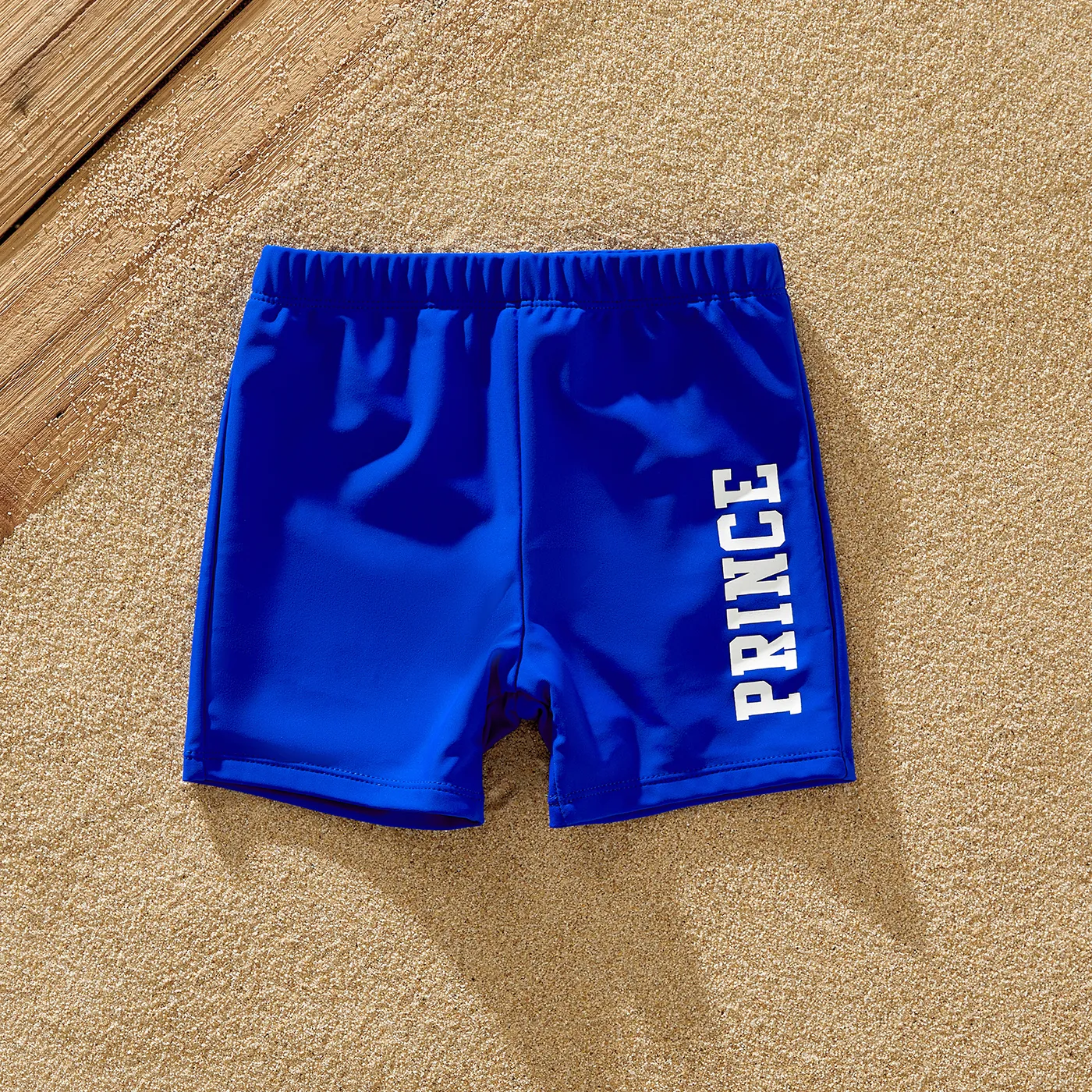 Family Matching Blue Ruffle Trim Two-piece Swimsuit and Letter Print Swim Trunks Blue image 6