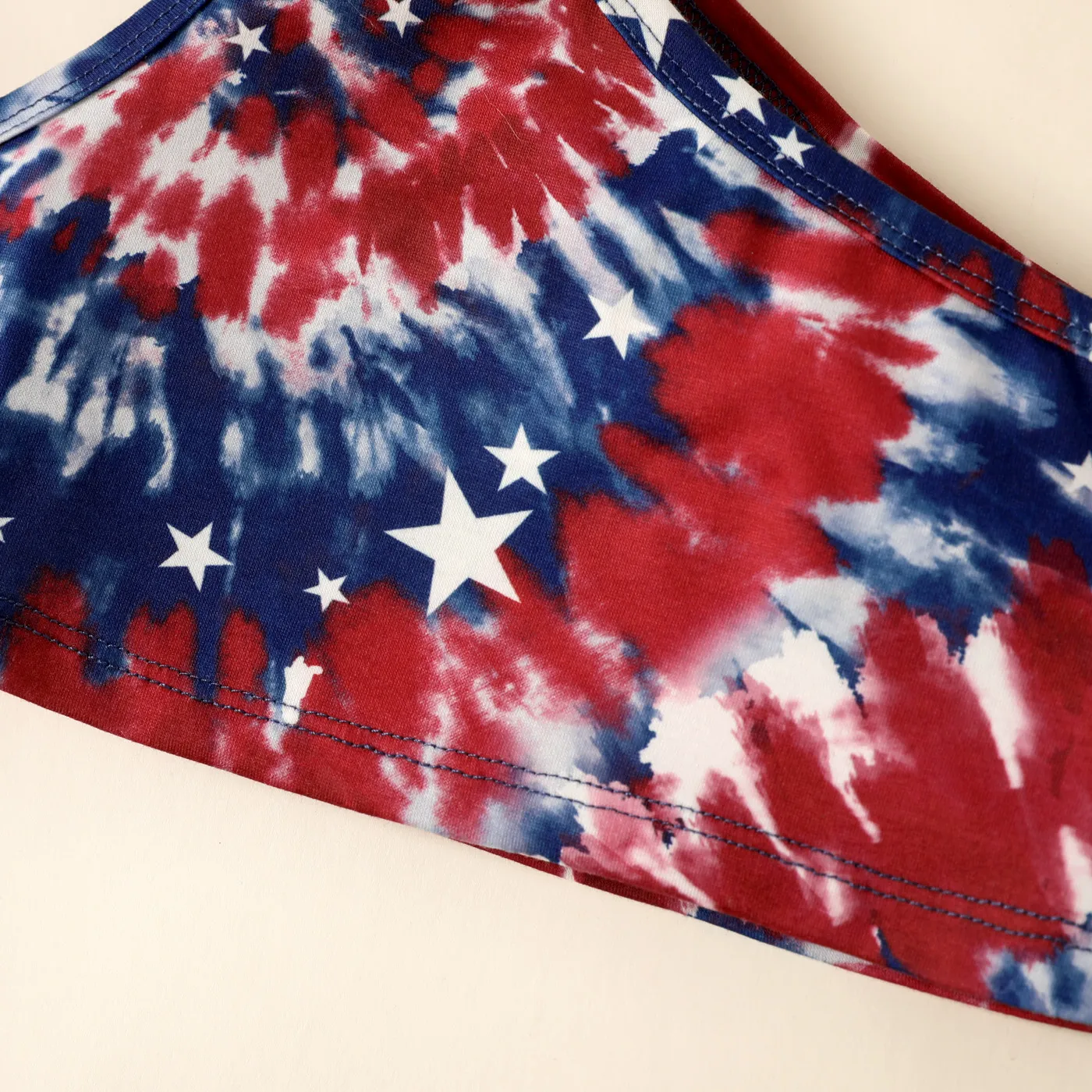 Independence Day 2pcs Toddler Girl Tie Dye One-Shoulder Tank Top and Belted Denim Skirt Set DENIMBLUE image 2