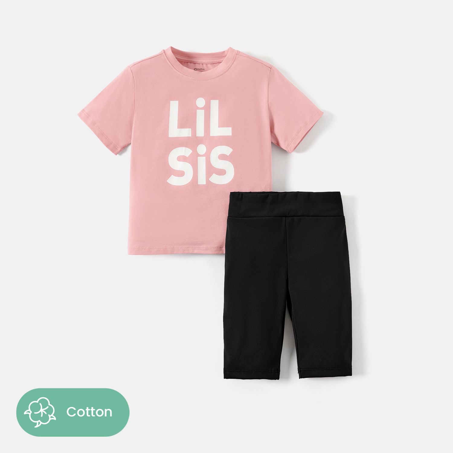 2pcs Toddler/Kid Grl Cotton Letter Print Short-sleeve Tee And Shorts Set