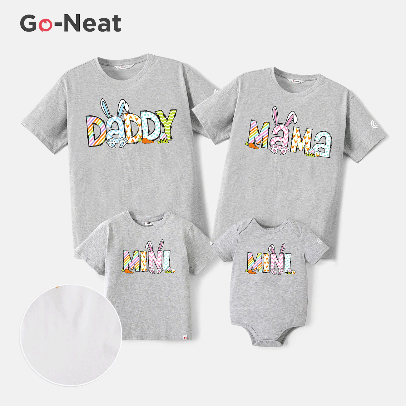Go-Neat Water Repellent and Stain Resistant Family Matching Easter Graphic Print Short-sleeve Tee Light Grey big image 1