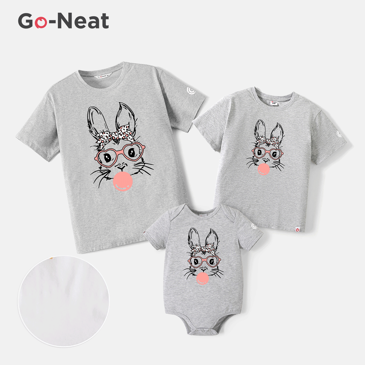 Go-Neat Water Repellent and Stain Resistant Family Matching Easter Rabbit Print Short-sleeve Tee Light Grey big image 13