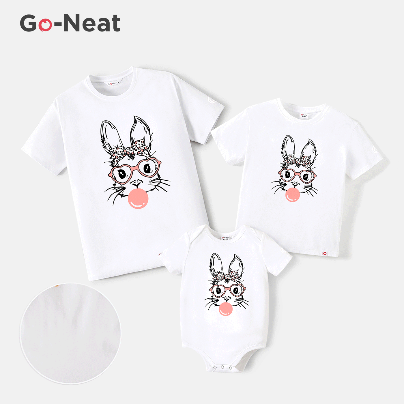 Go-Neat Water Repellent and Stain Resistant Family Matching Easter Rabbit Print Short-sleeve Tee