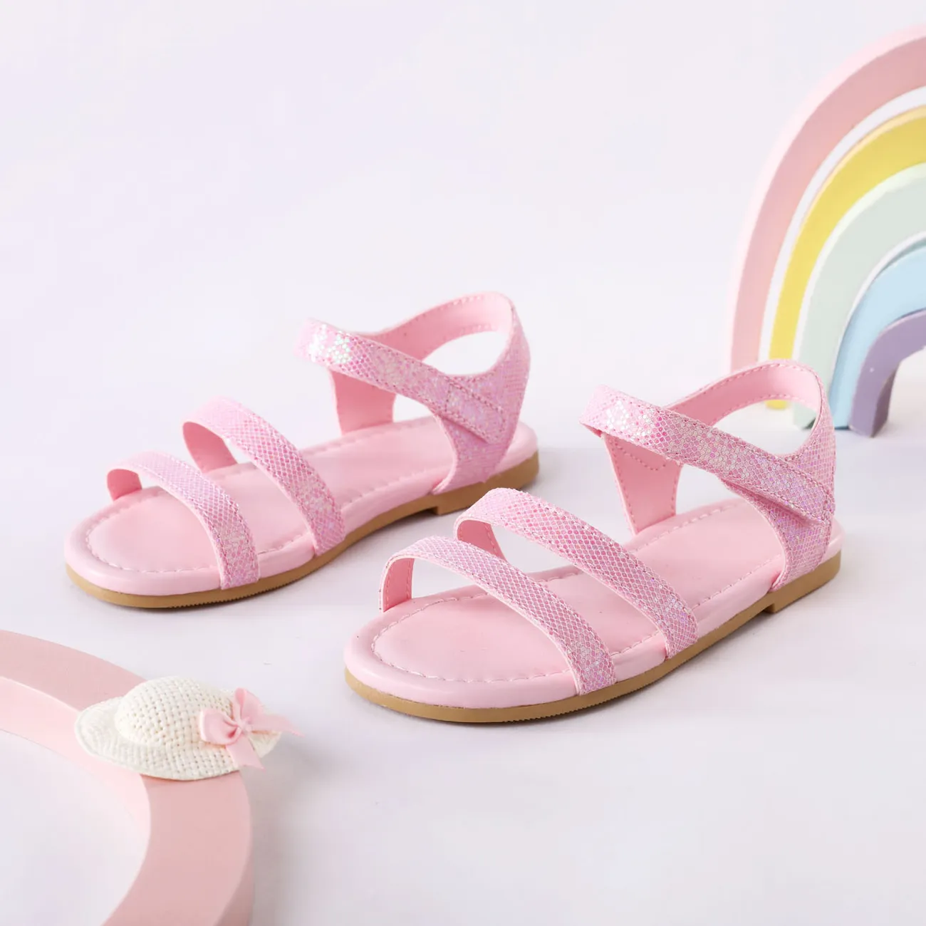 Toddler/Kid Texture Solid Sandals Light Pink big image 1