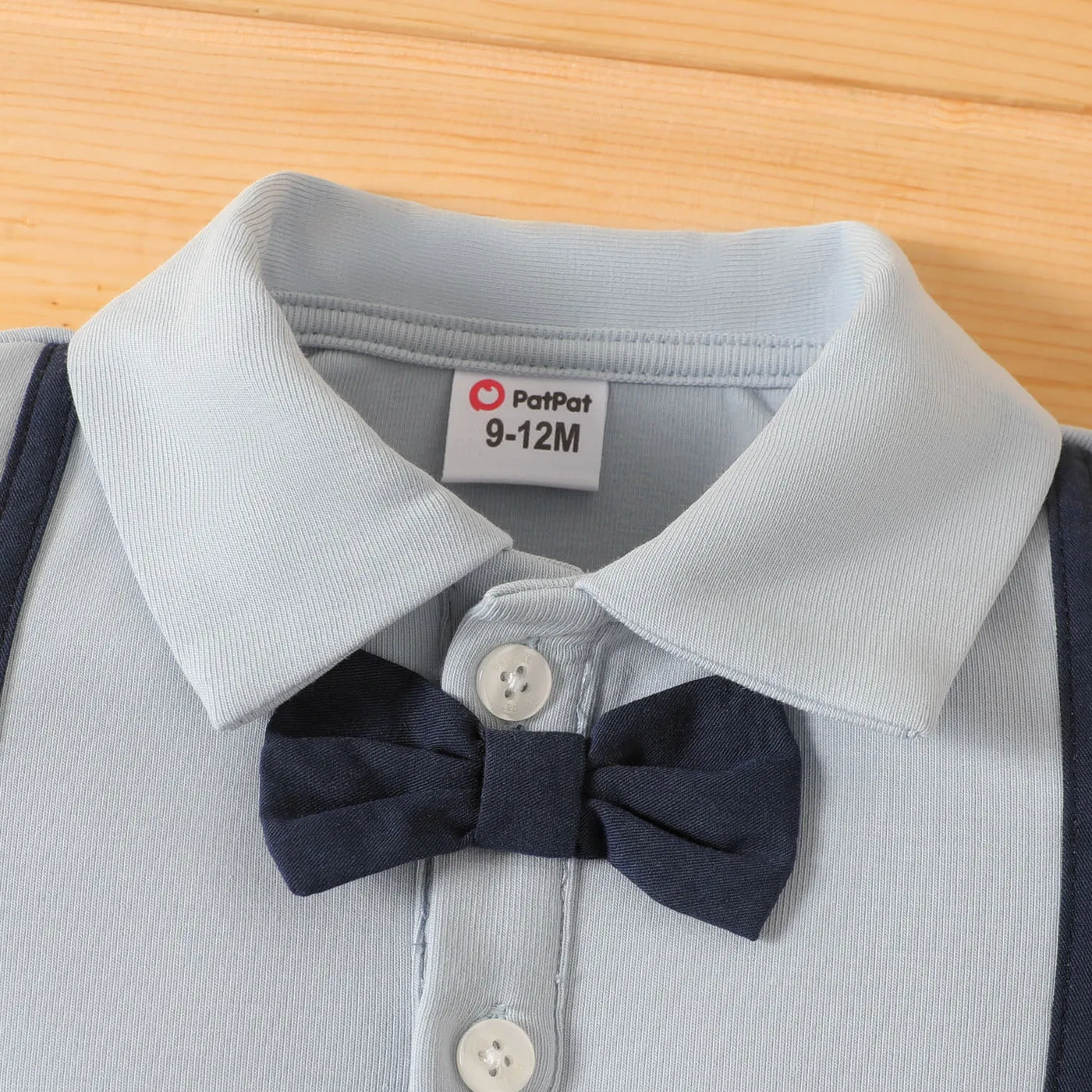2pcs Baby Boy 100% Cotton Suspender Shorts and Bow Tie Decor Short-sleeve Shirt Romper Set Light Blue image 3