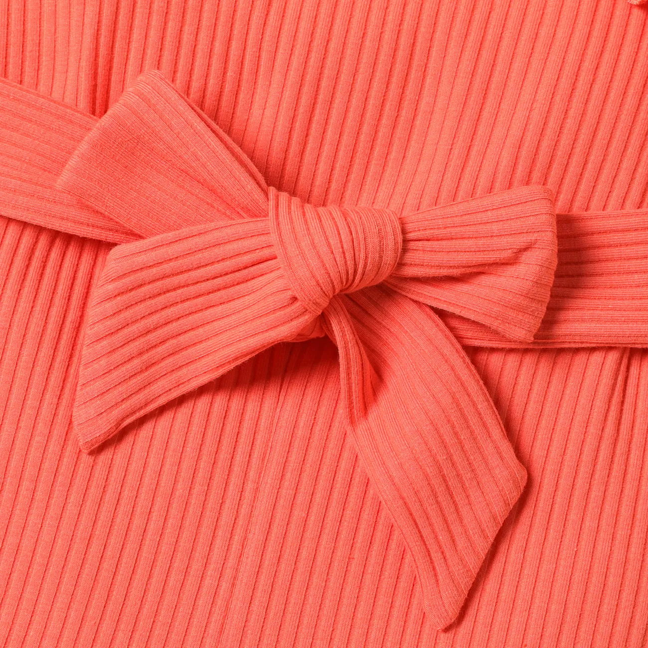 2pcs Baby Girl Pink Cotton Ribbed Ruffle Trim Halter Sleeveless Bell Bottom Jumpsuit & Belt Set Coral big image 1