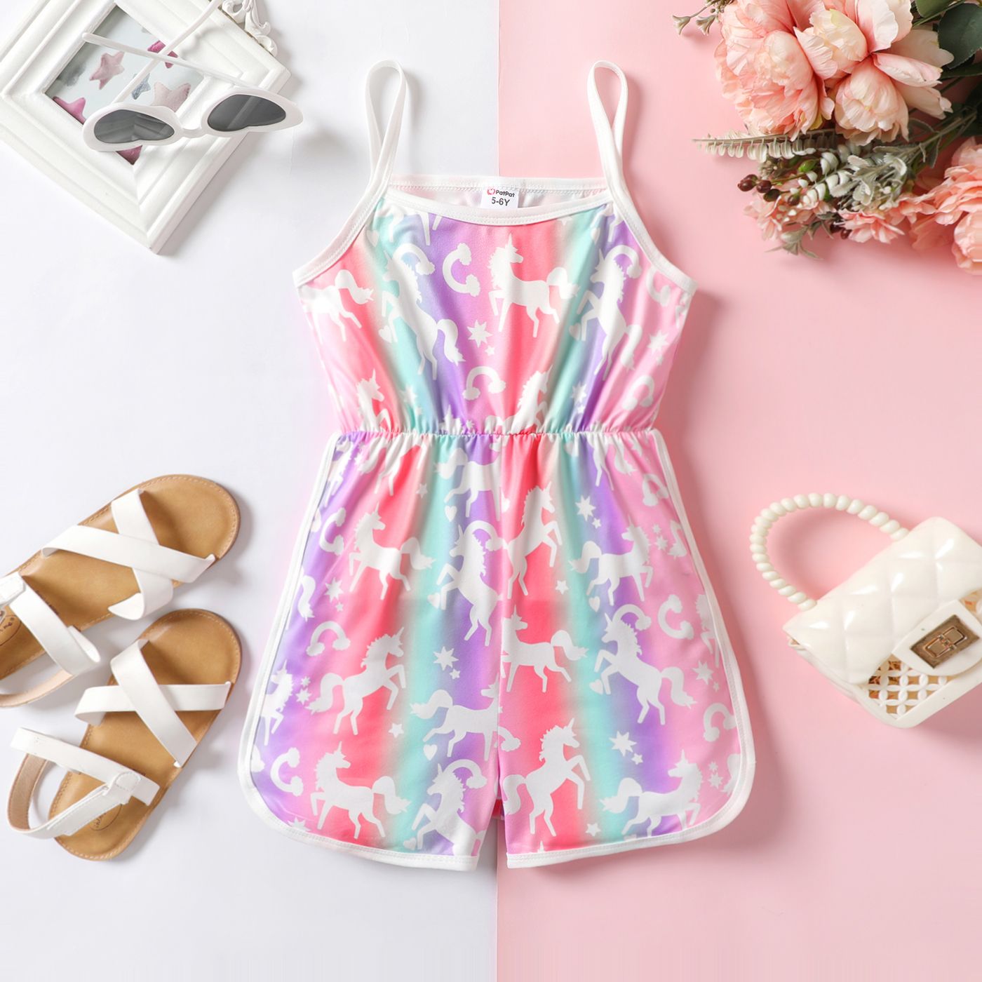 

Kid Girl Colorful Unicorn Pattern Slip Romper