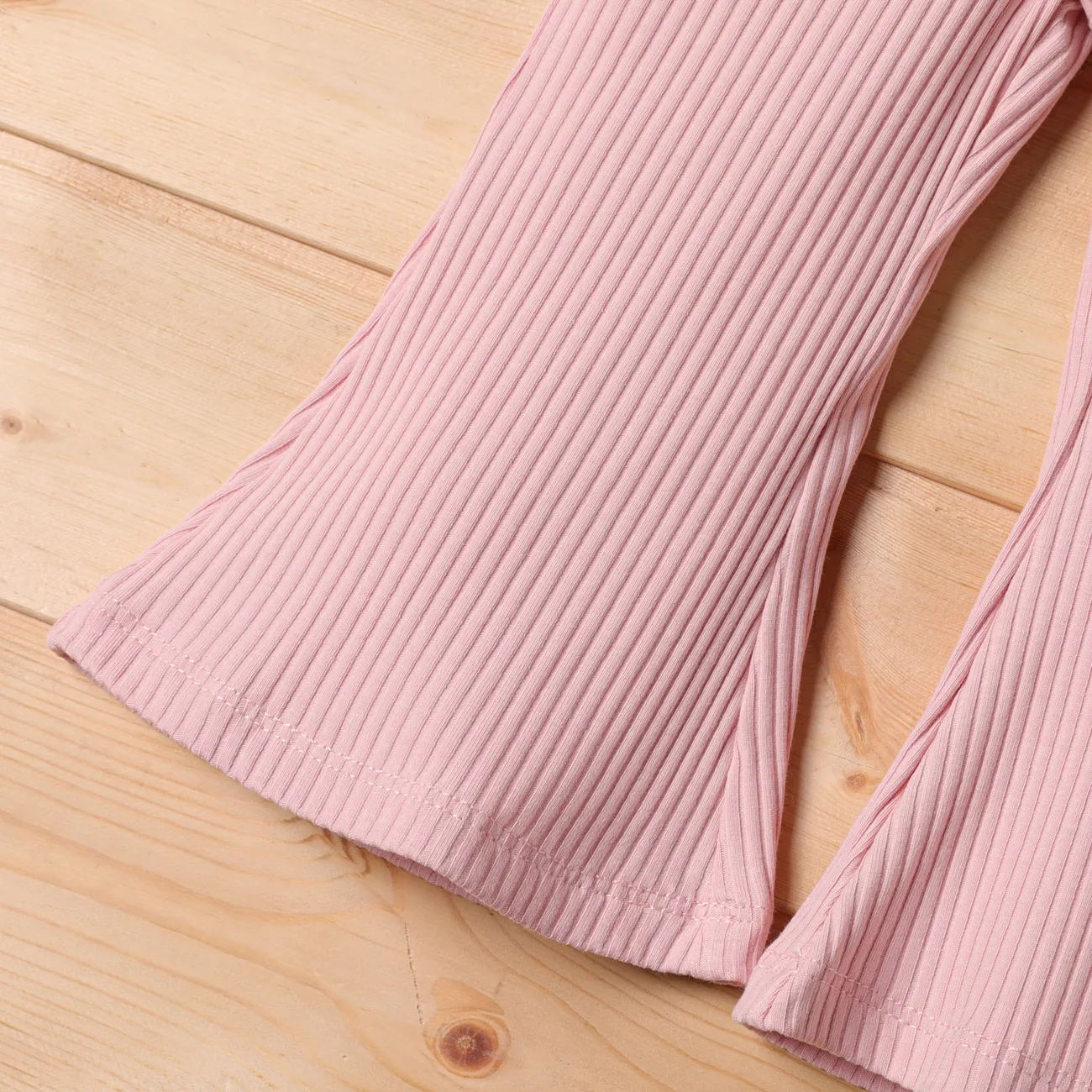 2pcs Baby Girl Cotton Ribbed Ruffle Trim Halter Sleeveless Bell Bottom Jumpsuit & Belt Set Pink big image 1